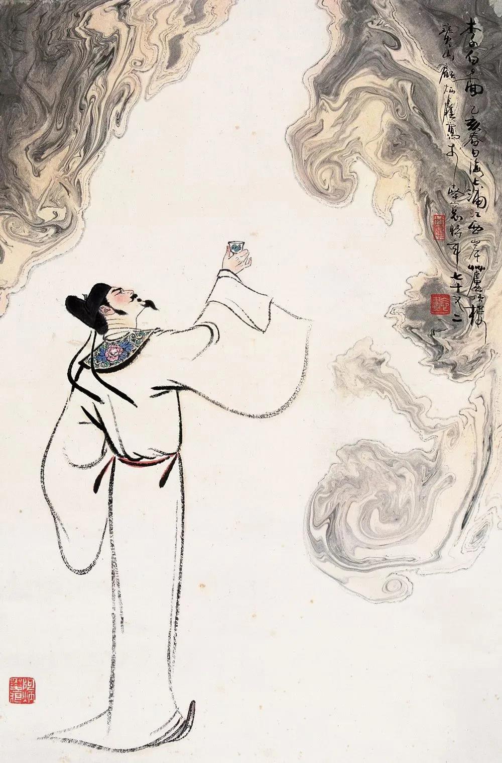▲“詩仙”李白勸自己喝酒：“舉杯邀明月，對飲成三人”。（圖片來源：三聯(lián)生活周刊）